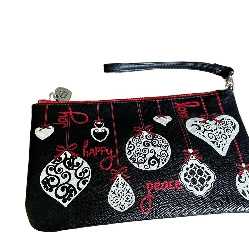 Brighton Holiday Love Notes Wristlet Bag, Black & Red, New w/out Tags, F…